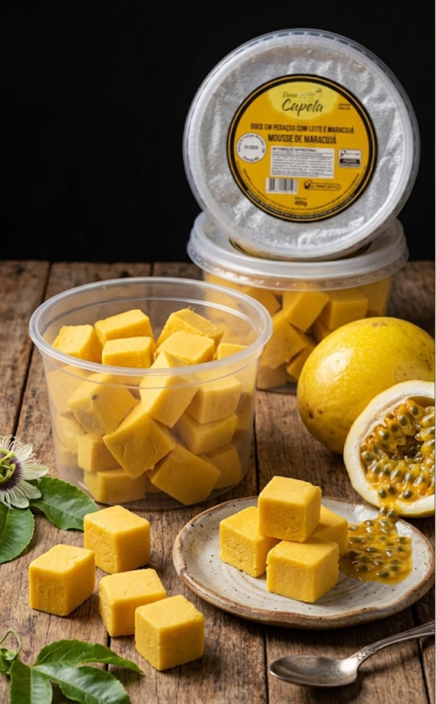 DOCE EM PEDAÇOS COM LEITE E MARACUJA MOUSSE DE MARACUJÁ