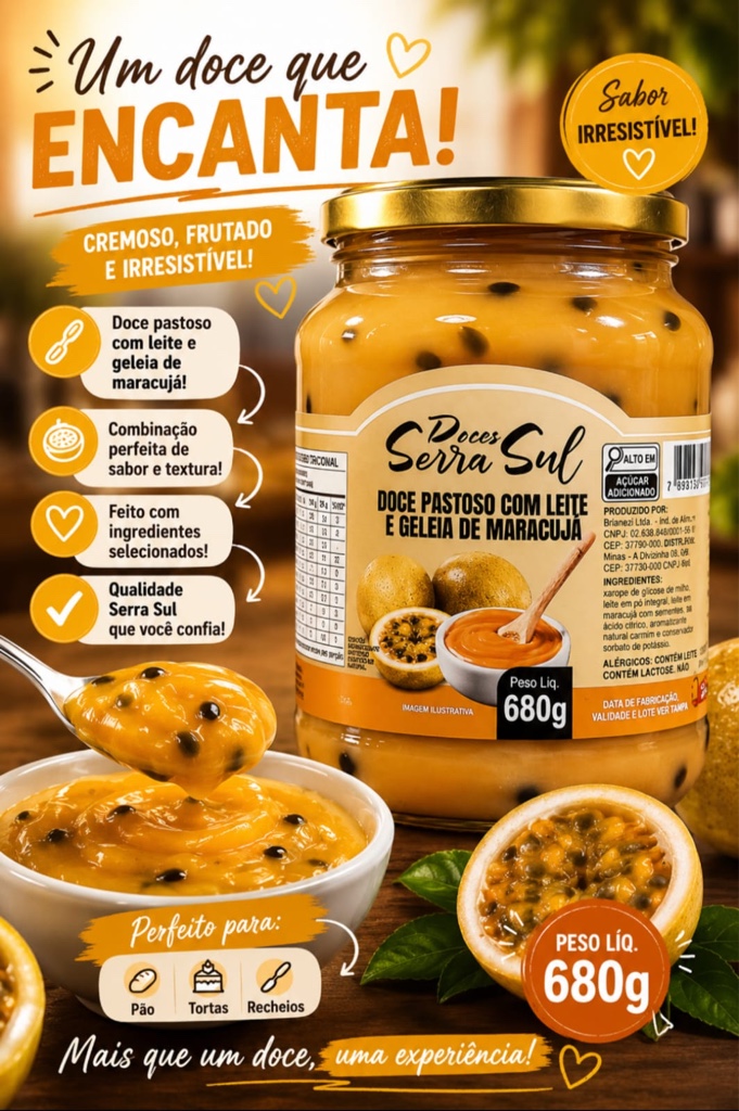 Doce Pastoso com leite e Geleia de Maracujá 680g