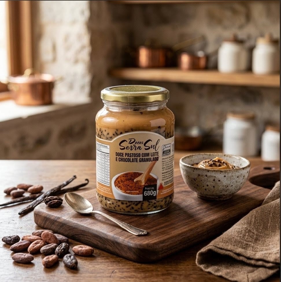 Doce pastoso com leite e chocolate granulado 680g