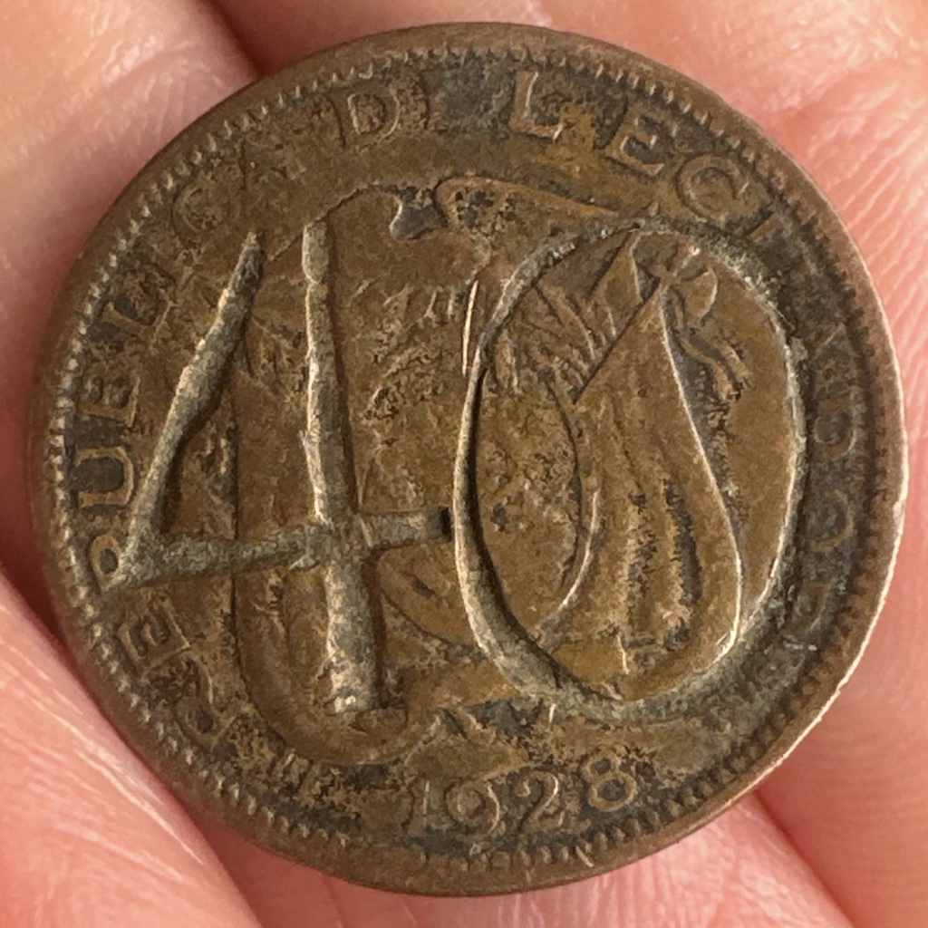 Ecuador Un centavo 1928 contramarca 40 y N