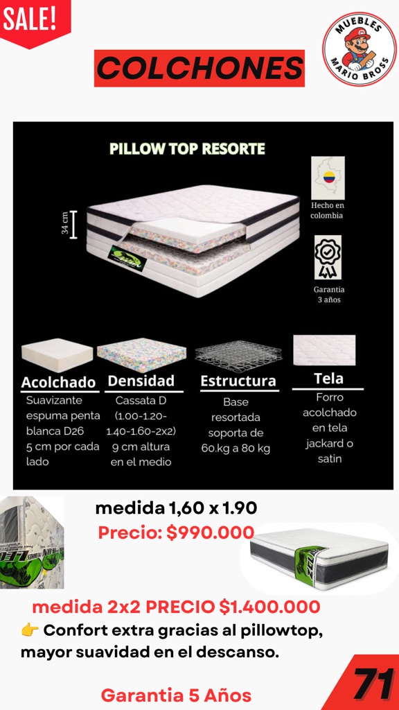 Pillow top 1.40 x 1.90