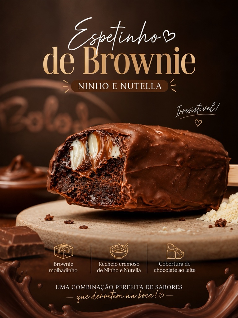 Brownie no palito Ninho com Nutella