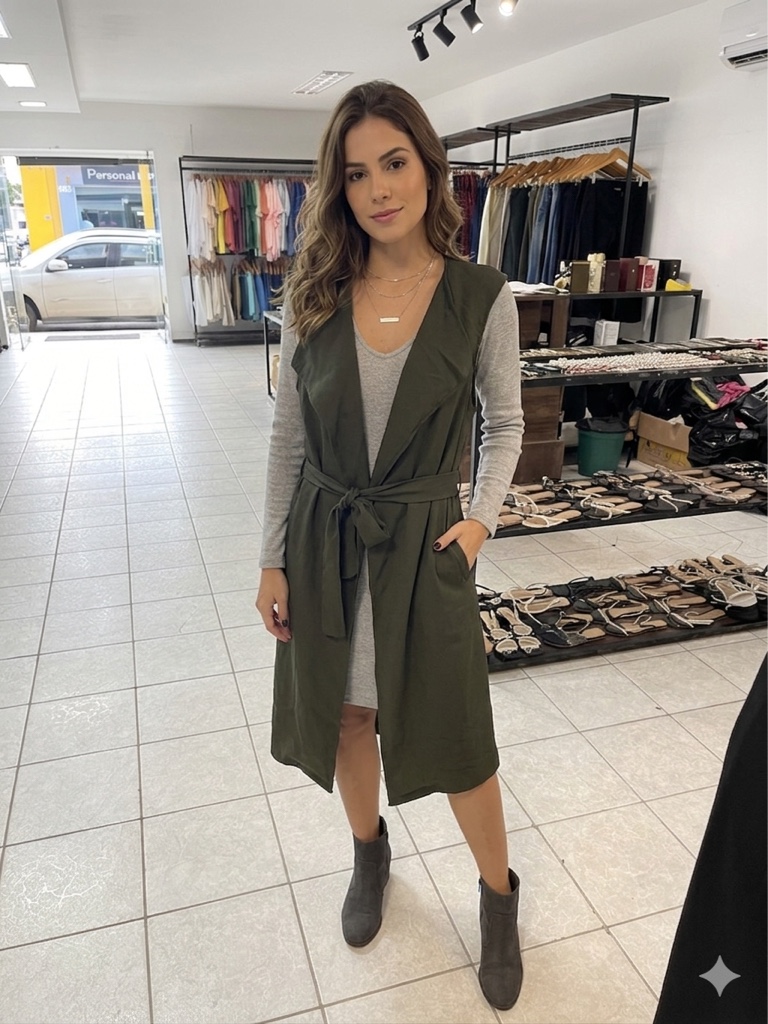 Colete verde suede com cinto