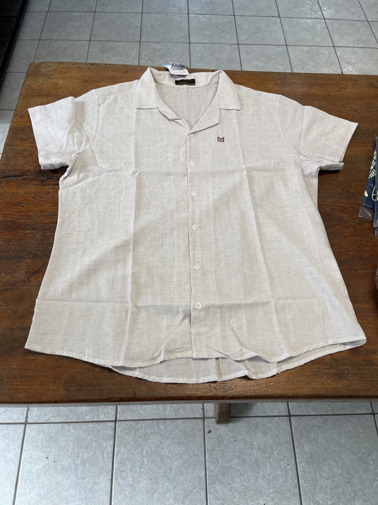Camisa social manga curta visco linho cinza claro