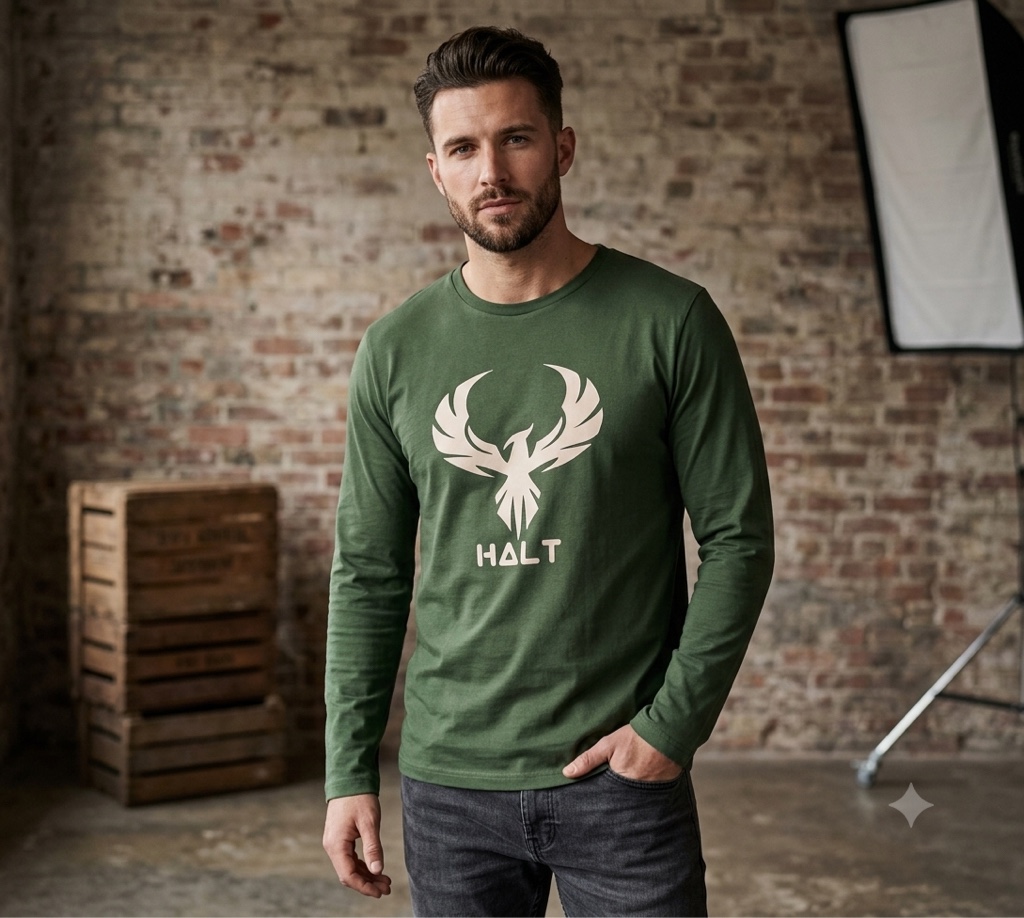 T.shirt masculina verde escuro manga longa