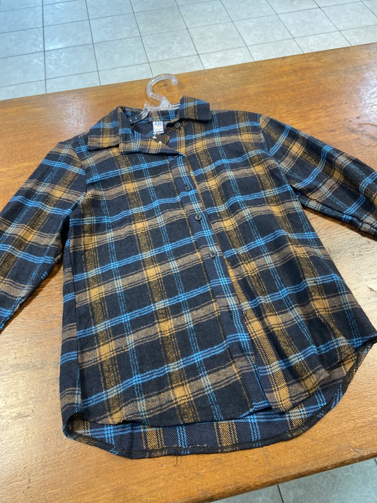 Camisa xadrez azul amarelo manga longa