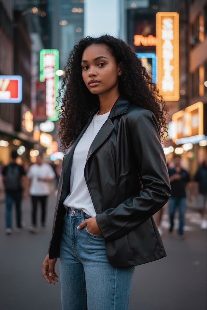 Blazer preto de couro feminino
