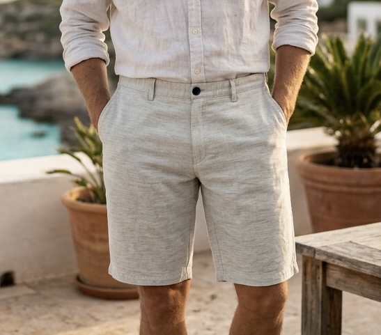 Bermuda linho com algodão cinza claro