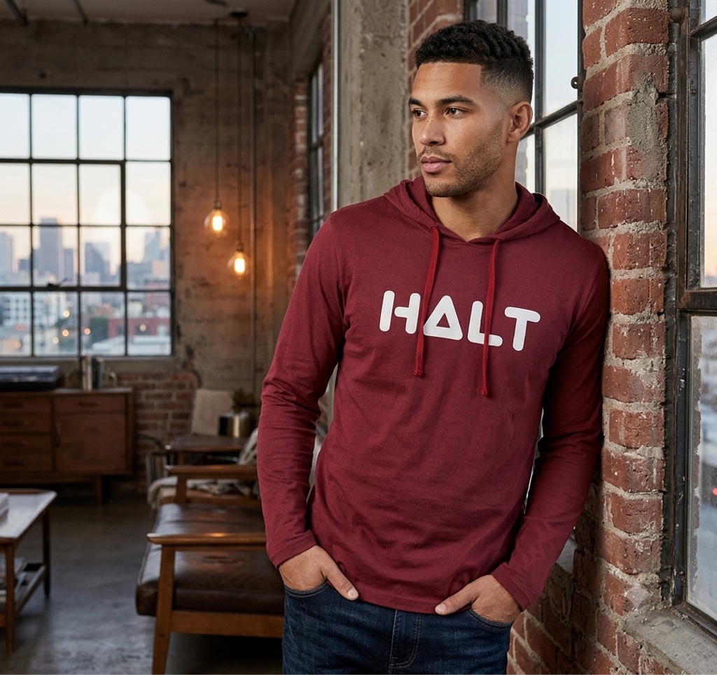 T.shirt manga longa com capuz bordo halt