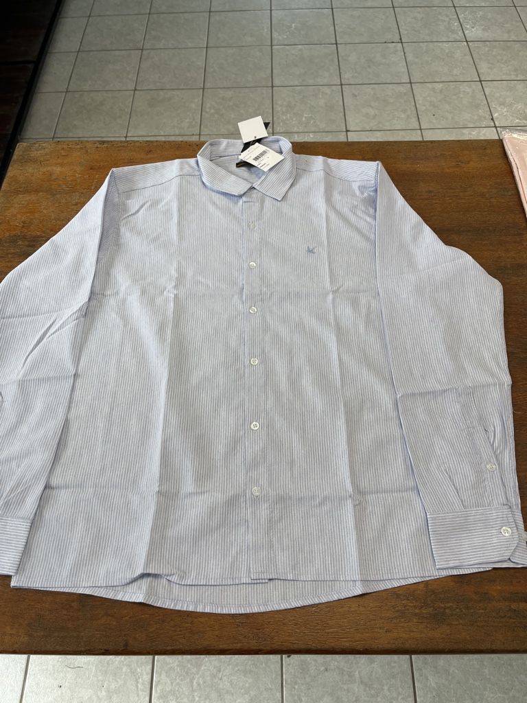 Camisa social manga longa listrada azul e branca