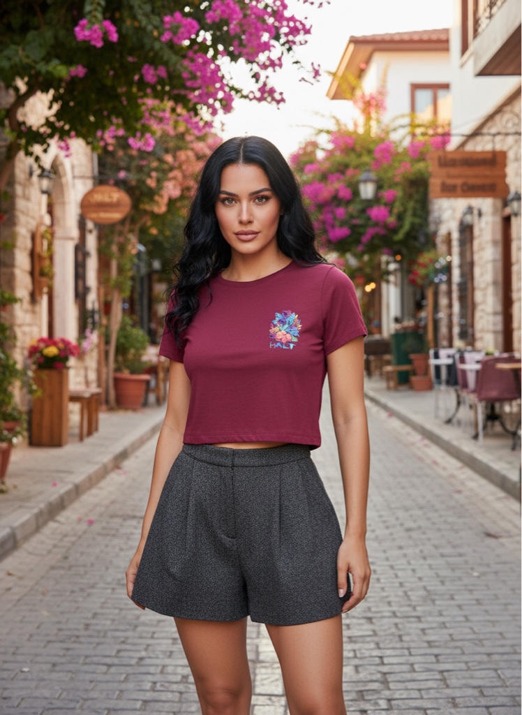 Cropped vinho flores