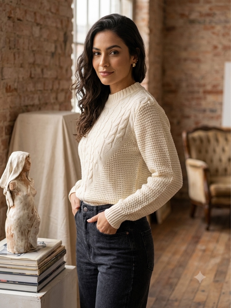 Blusa Tricot branco trançado