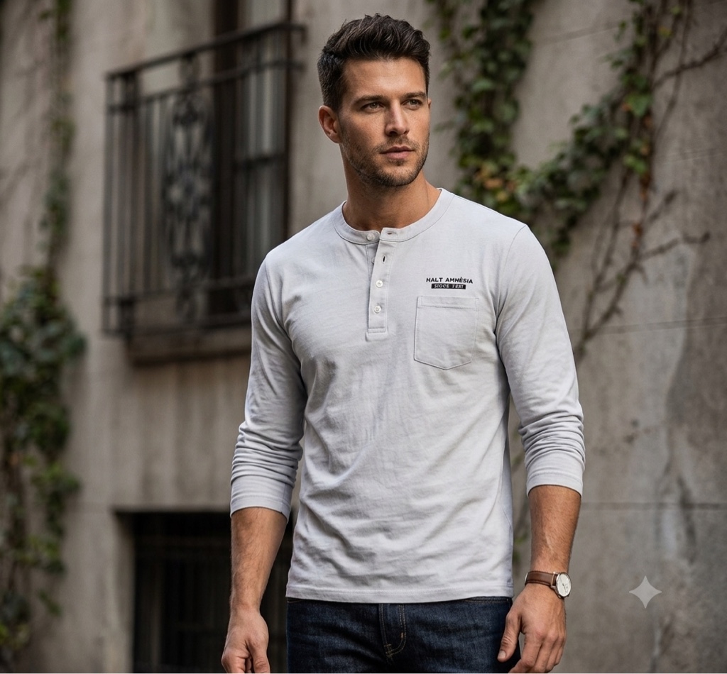 T.shirt manga longa cinza claro com bolso