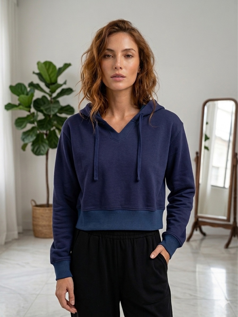 moletom cropped azul marinho com capuz