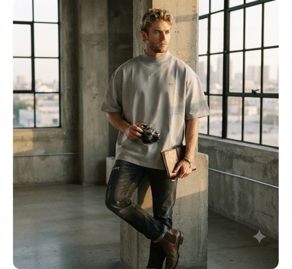 T.shirt cinza claro oversized