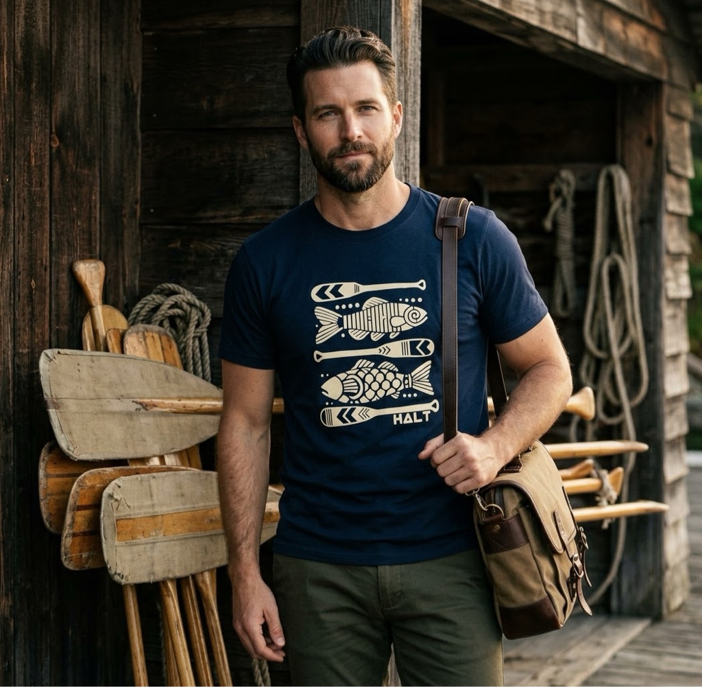 T-shirt azul marinho peixes