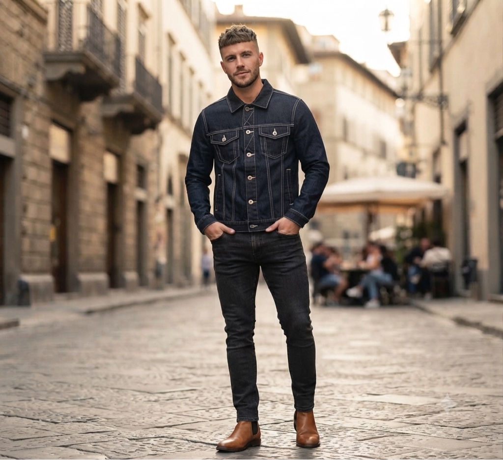 Jaqueta jeans masculino bolso interno