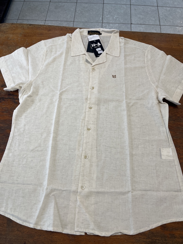 Camisa social manga curta visco linho bege