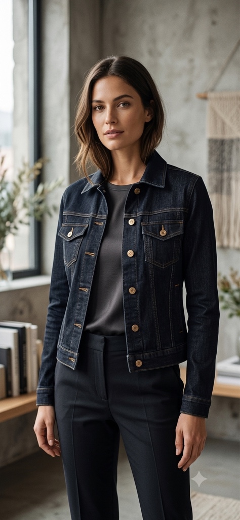 Jaqueta jeans escura feminina