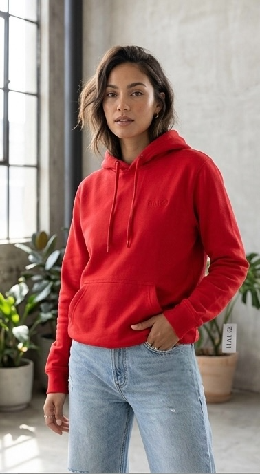 Moletom vermelho com capuz e bolso