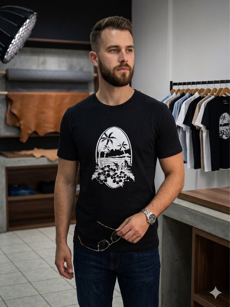 T.shirt preta Hawai
