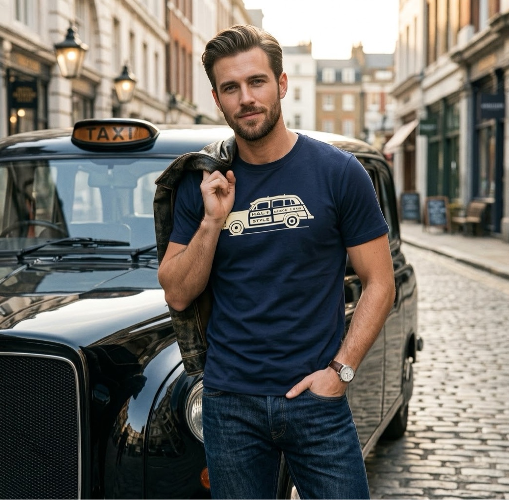 T-shirt azul marinho carro