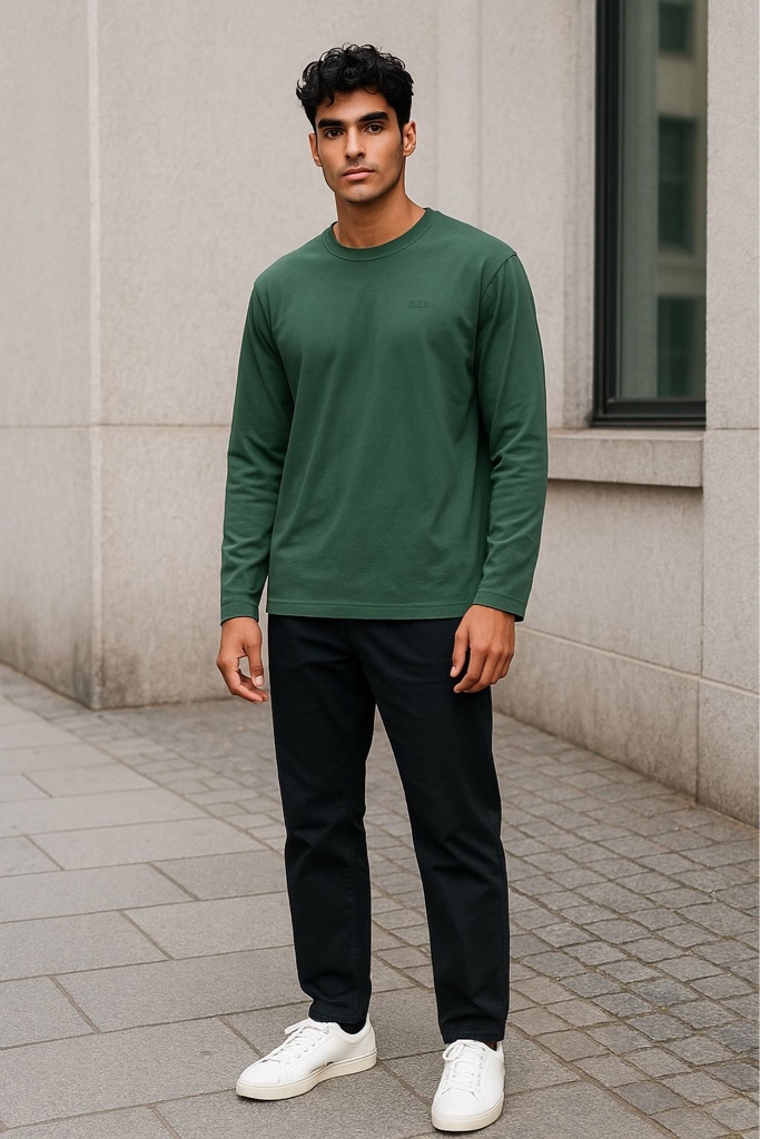 T.shirt manga longa verde militar lisa