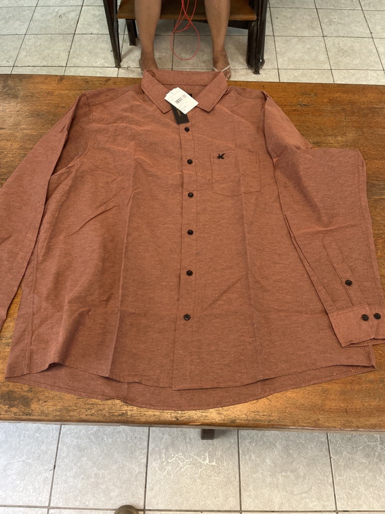 Camisa social manga longa mescla telha