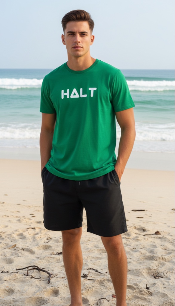T.shirt verde bandeira HALT