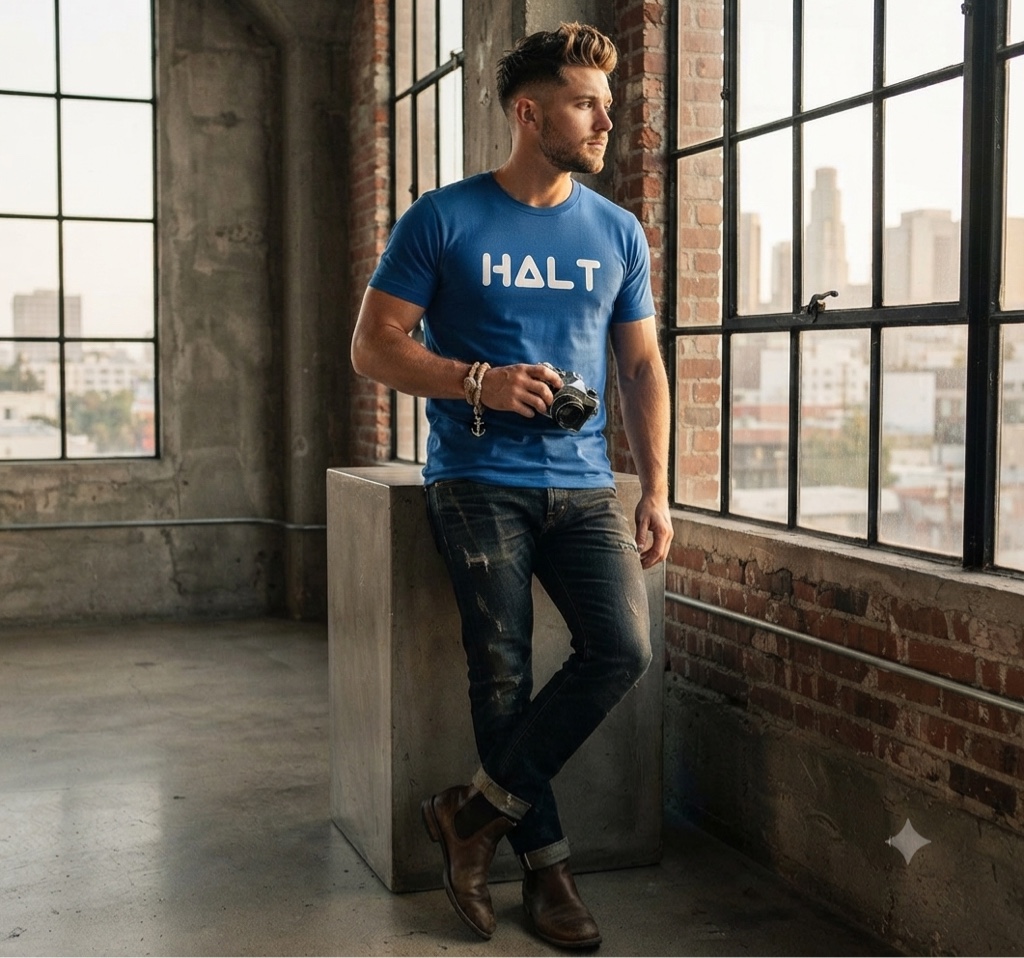 T.shirt azul marinho HALT cinza