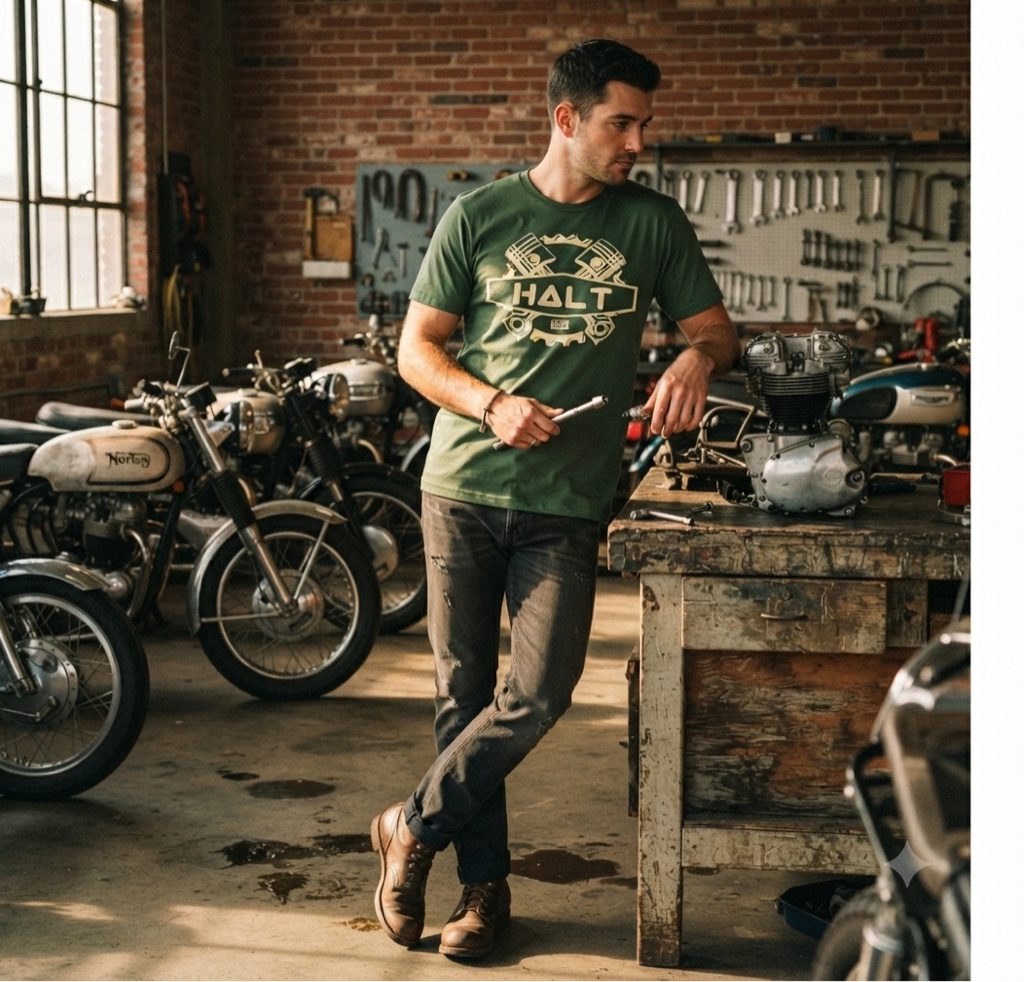T.shirt verde bandeira motor
