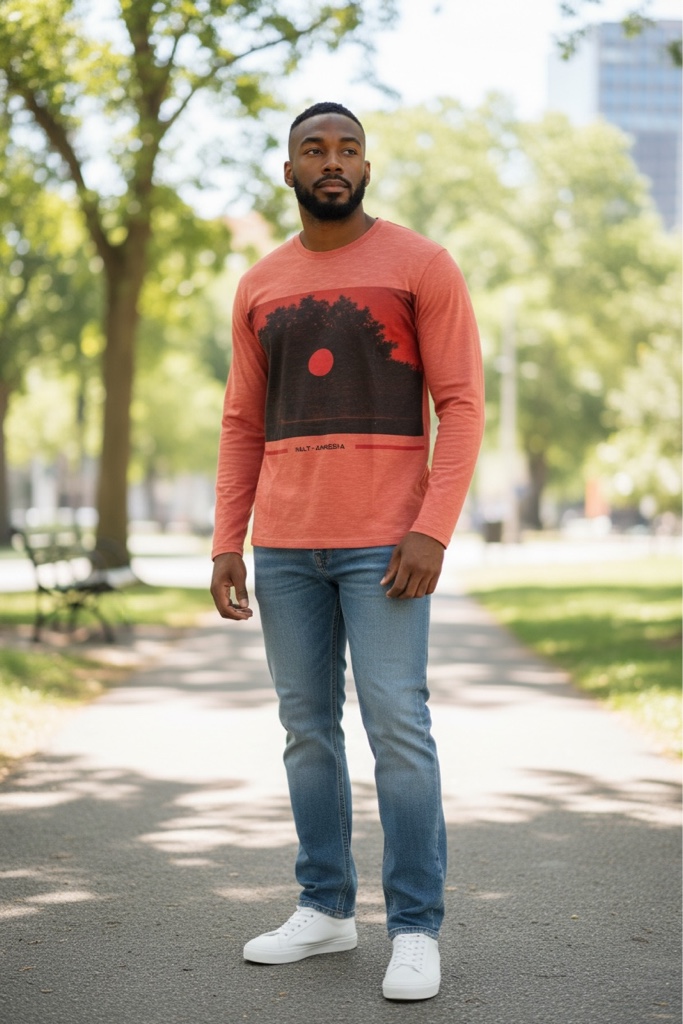 T.shirt manga longa laranja horizonte