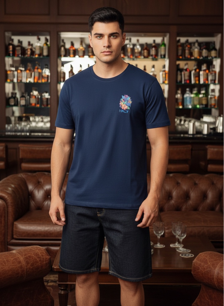 T.shirt azul marinho flor