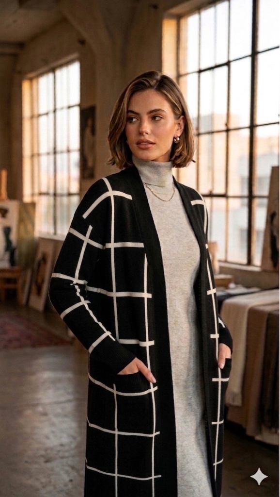 Casaco Tricot preto xadrez