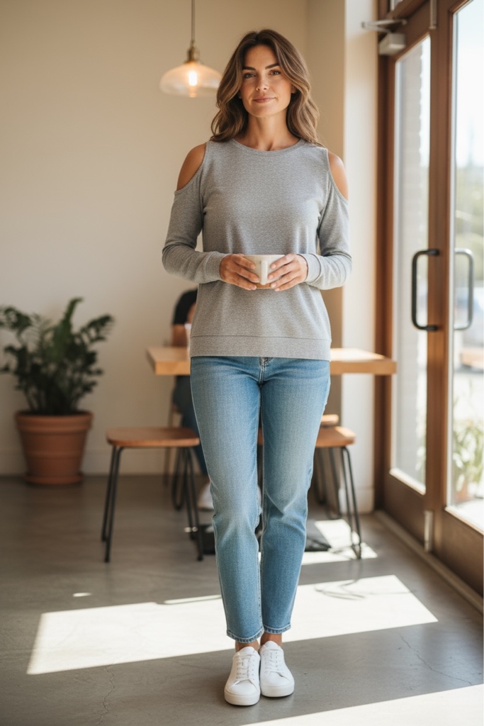 Blusa manga longa feminina cinza
