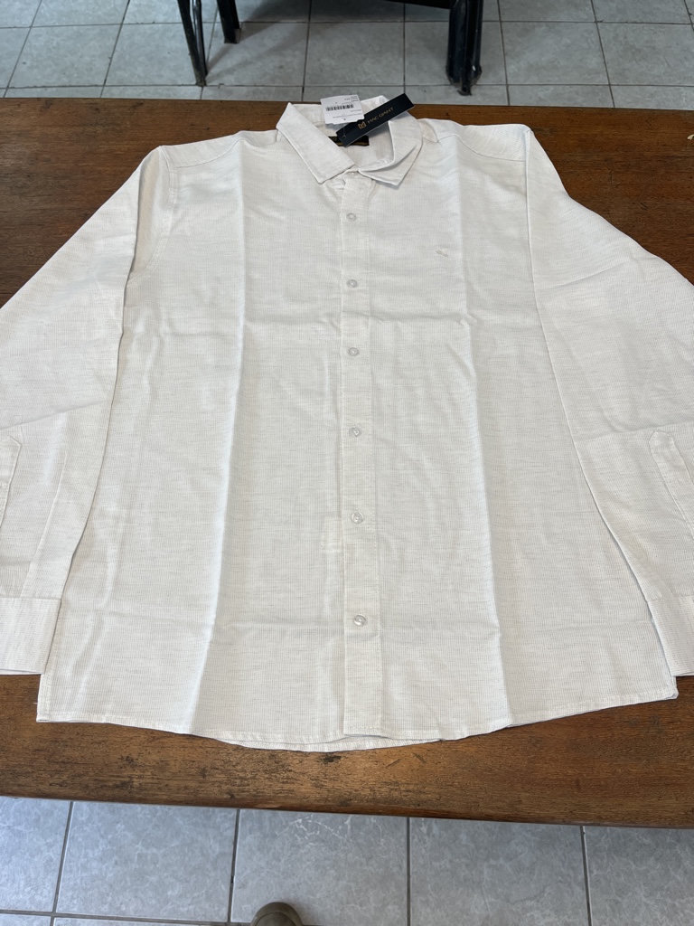 Camisa social fio tinto telinha bege