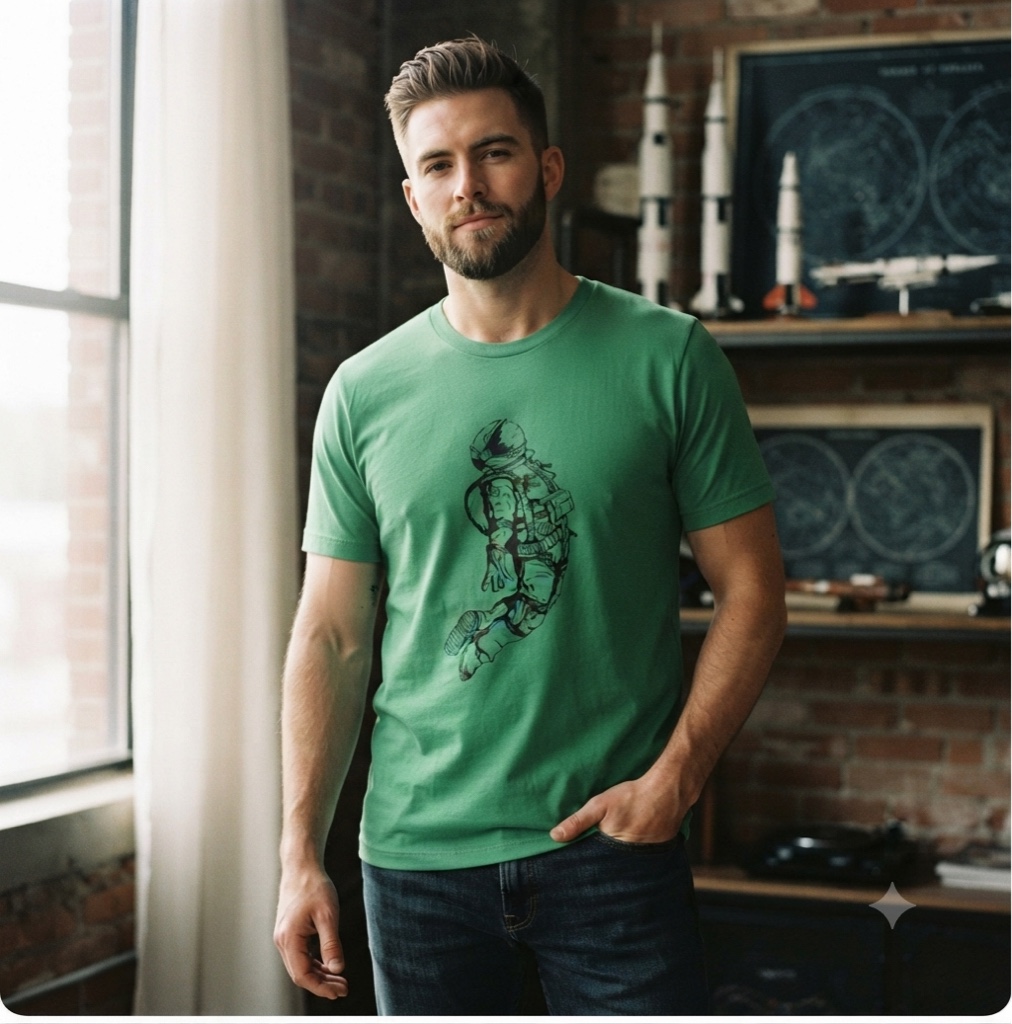 T.shirt verde astronauta