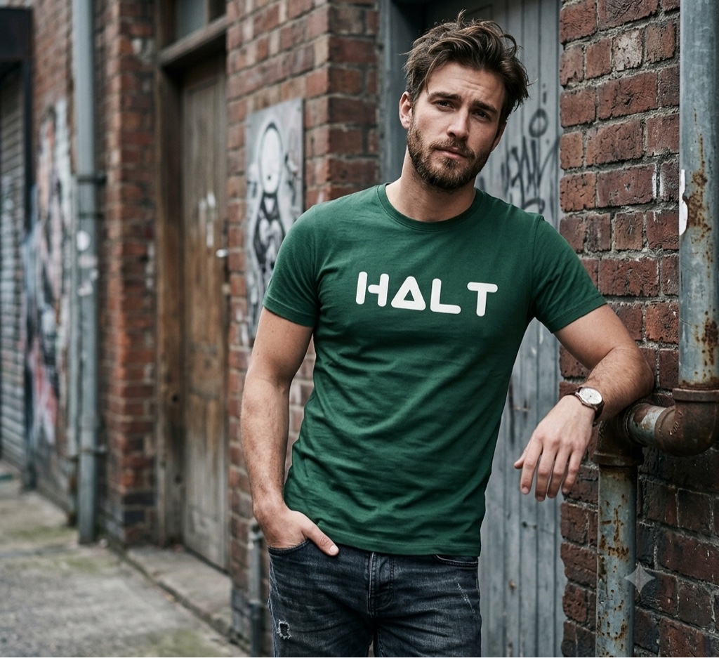 T.shirt verde militar logo Halt