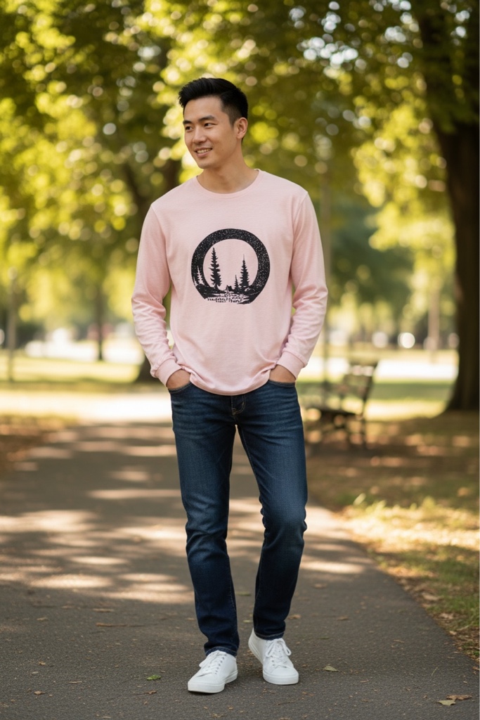 T.shirt manga longa rosa claro floresta