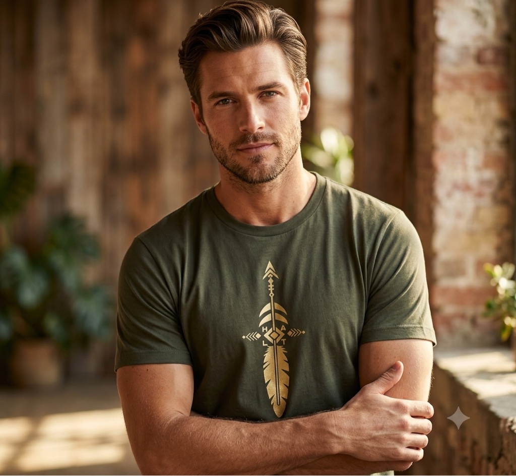 T.shirt verde militar de flecha