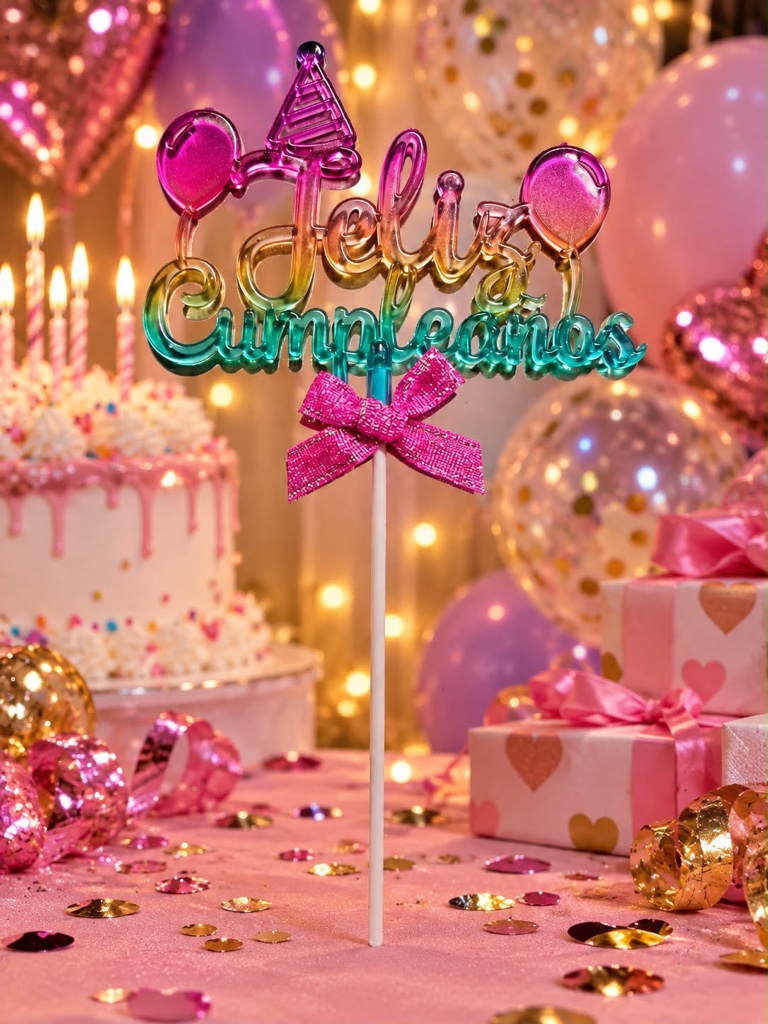 Feliz Cumpleaños topper multicolor