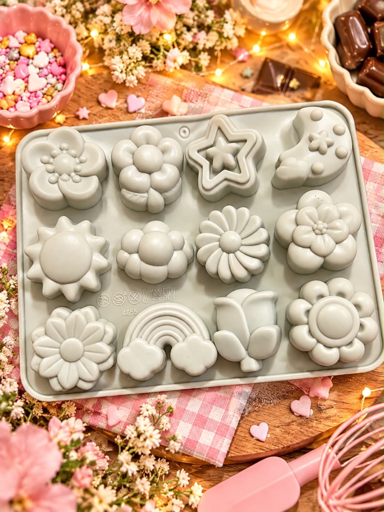 Molde silicona flores y figuras