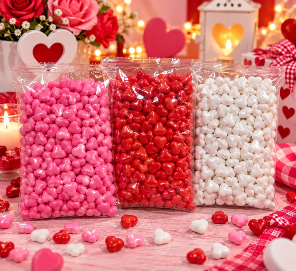 Confites corazones rosa