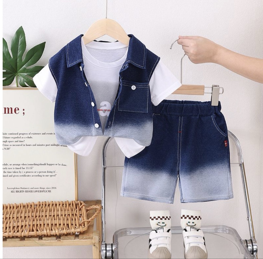 Moda coreana denim azul niño