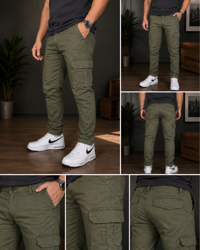 Pantalón Cargo Slim Premium Verde Olivo