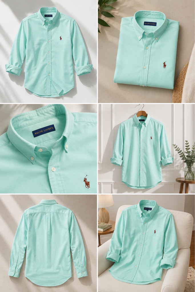 Camisa Ralph Lauren Oxford Manga Larga – Verde Menta