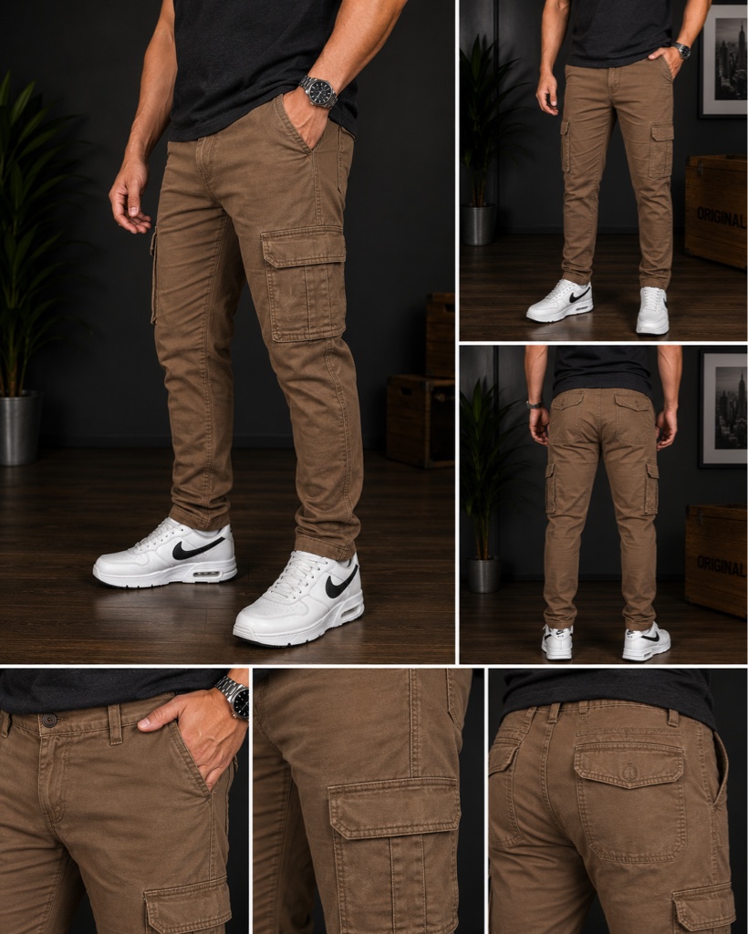 Pantalón Cargo Slim Premium Café