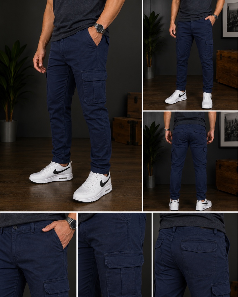 Pantalón Cargo Slim Premium Azul Marino