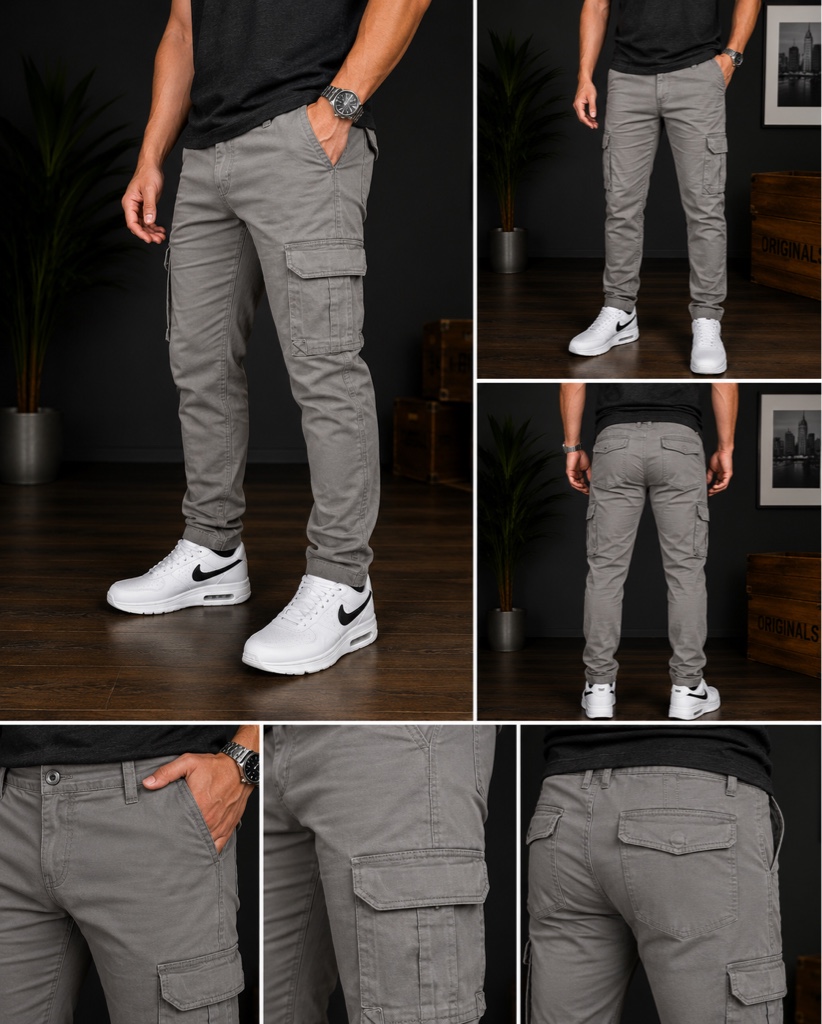 Pantalón Cargo Slim Premium Gris
