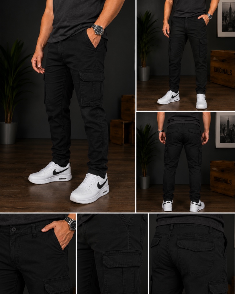 Pantalón Cargo Slim Premium Negro